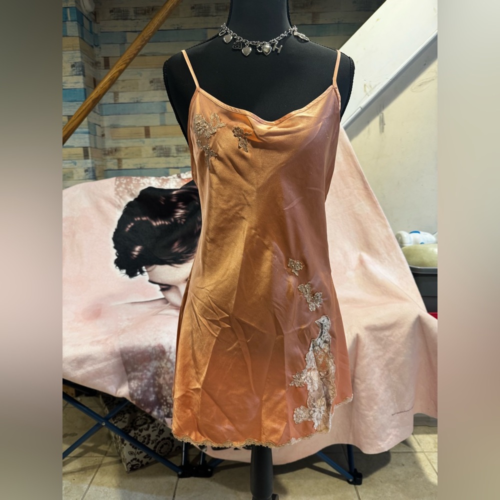 Victoria's Secret Peach Slip with Lace Appliqué